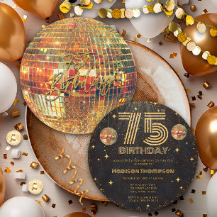 Schwarze Gold-Diskokugel Goldener Geburtstag 75. P Einladung