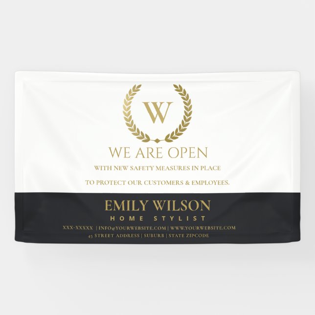 SCHWARZE GOLD-FLORAL LAUREL WREATH ERÖFFNUNG BANNER (Horizontal)