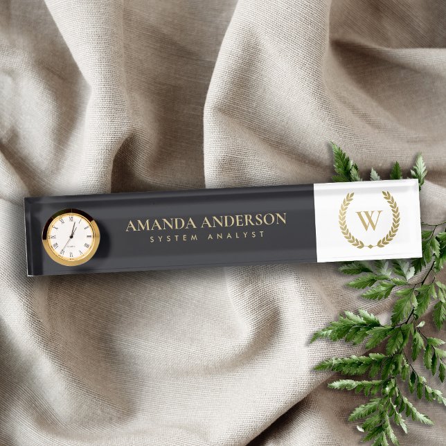 SCHWARZE GOLD FLORAL LAUREL WREATH ERSTE MONOGRAMM NAMENSPLAKETTE (Von Creator hochgeladen)