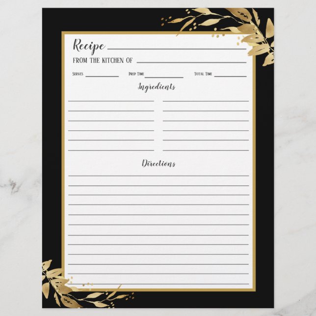 Schwarze Gold Foliage Botanische Recipe Binder Sei (Vorderseite)
