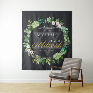 SCHWARZE GOLD FOLIAGE WREATH STAR BAR MITZVAH WILL WANDTEPPICH