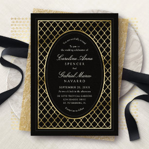 Schwarze Gold Formale Gartenhochzeit Folieneinladung