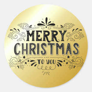 Schwarze Gold Frohe Weihnachten Typografie Aufkleb Runder Aufkleber