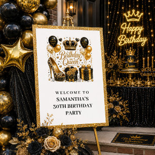 Schwarze Gold-Geburtstags-Königin-Sparkle-Willkomm Poster