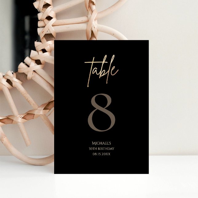 Schwarze Gold-Geburtstagsfeier-Tischnummer RSVP Karte (Black Gold Birthday Party Table Number)