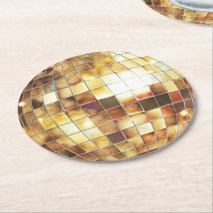 Schwarze Gold Glam Disco Kugel Geburtstag Runder Pappuntersetzer