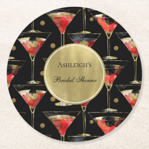Schwarze Gold Glamour Getränke Brautparty Runder Pappuntersetzer