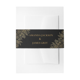 Schwarze Gold Glitter Blumen Hochzeit Einladungsbanderole