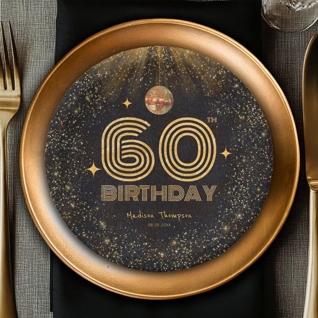 Schwarze Gold Glitter Disco-Kugel Party 60. Geburt Pappteller (Von Creator hochgeladen)