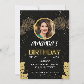 Schwarze Gold-Glitter-Einladung zum Geburtstag Einladung