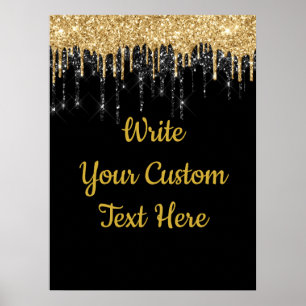 Schwarze Gold Glitter Geburtstagsfeier Jubiläum Poster