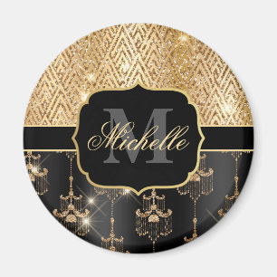 Schwarze & Gold Glitter Glam Kronleuchter & Art De Magnet