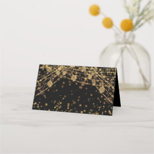 Schwarze Gold Glitter Lichterkette Bokeh Platzkarte