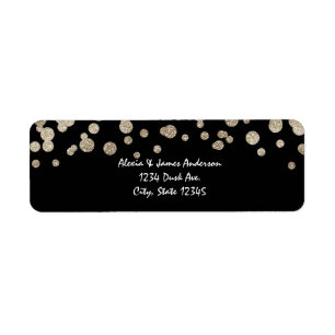 Schwarze & Gold Glitter-Punkt moderne Adressetiket