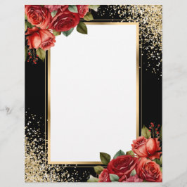 Schwarze Gold Glitter-Rosen Briefbogen