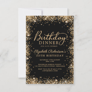 Schwarze Gold-Glitter-Schrift 30. Geburtstagsessen Einladung