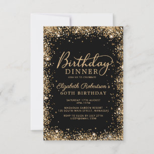 Schwarze Gold-Glitter-Schrift 60. Geburtstagsdinne Einladung