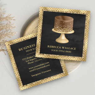 Schwarze Gold Glitter Torte Benutzerdefinierte Sch Quadratische Visitenkarte