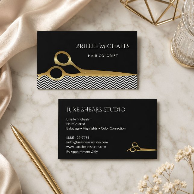 Schwarze Gold Haarfarbe-Expertin Visitenkarte (Black Gold Hair Colorist Business Card
)