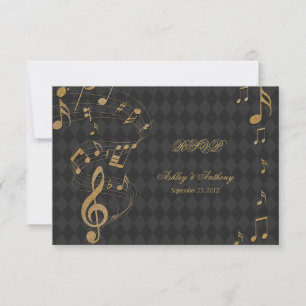 Schwarze Gold Harlekin Noten Hochzeit RSVP Karte