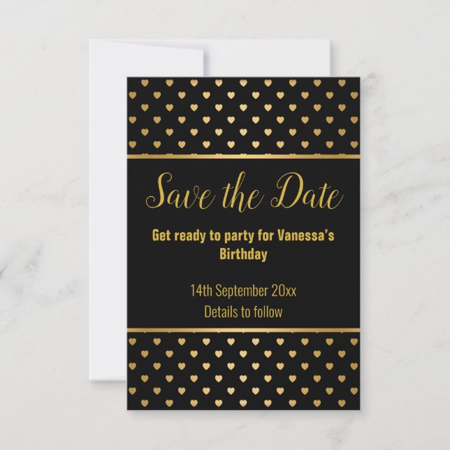 SCHWARZE GOLD HERZGESTALTUNG SAVE THE DATE RSVP KARTE (Vorderseite)