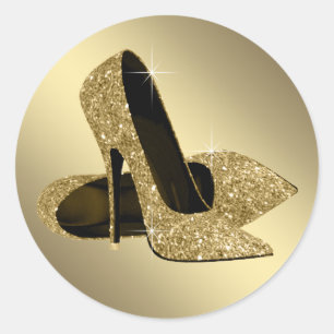 Schwarze Gold-Hochhacken-Schuh-Aufkleber Runder Aufkleber