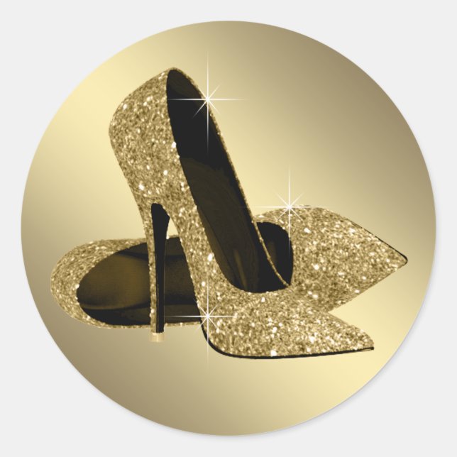 Schwarze Gold-Hochhacken-Schuh-Aufkleber Runder Aufkleber (Vorderseite)