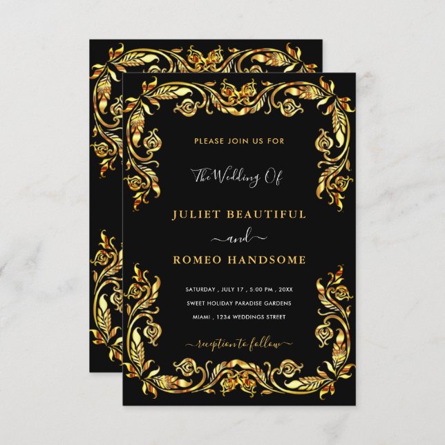 Schwarze Gold Hochzeitsvorlage Ihr Design Einladung (Vorne/Hinten)