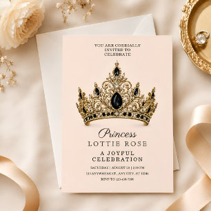 Schwarze Gold-Kronenprinzessin 5. Geburtstag Einladung