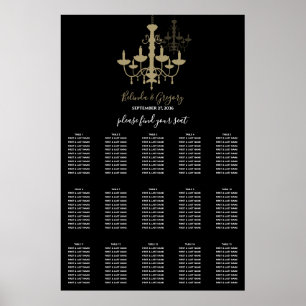 Schwarze Gold Kronleuchter Hochzeitskarte Poster