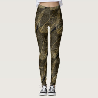 SCHWARZE GOLD LEAF Muster Leggings Aktivbekleidung
