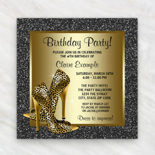 Schwarze Gold Leopard High Heel Geburtstagsfeier Einladung
