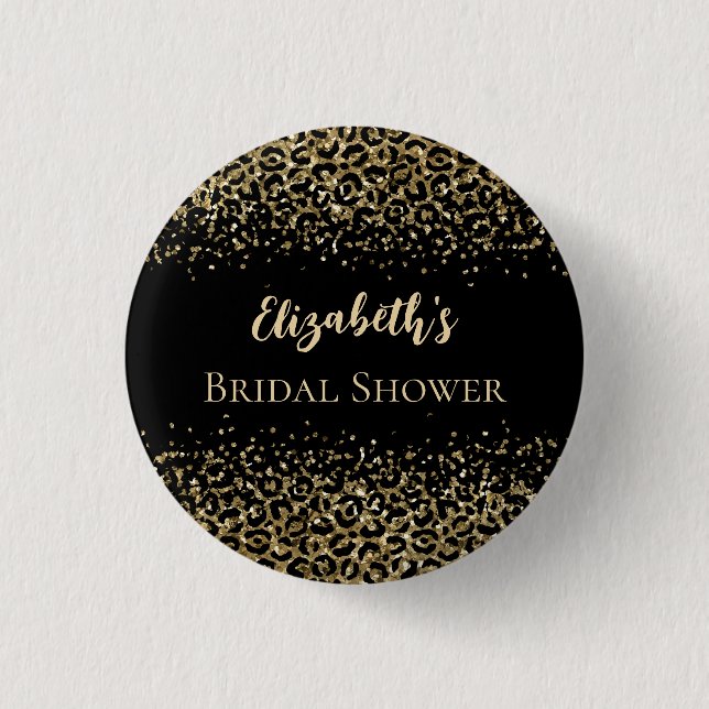 Schwarze Gold-Leoparden-Druck Glitter-Bridal-Showe Button (Vorderseite)
