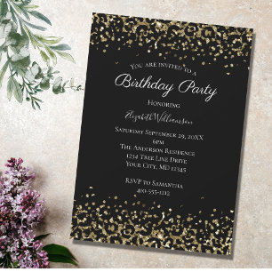 Schwarze Gold-Leoparden-Druck Glitter-Overlay-Gebu Einladung
