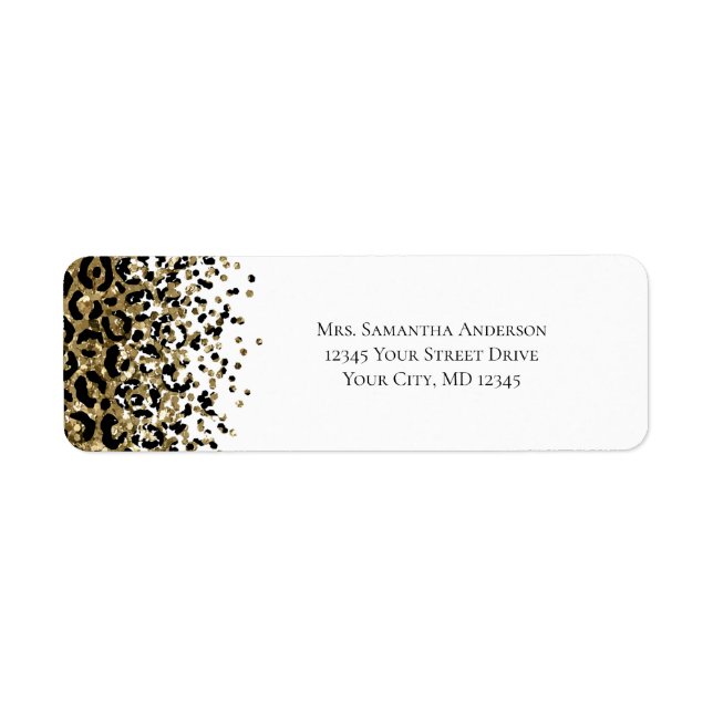 Schwarze Gold-Leoparden-Druck Glitter Rücksendeadr (Vorne)