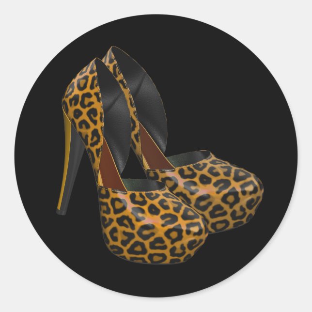 Schwarze Gold-Leoparden-Hochhackenschuh-Aufkleber Runder Aufkleber (Vorderseite)