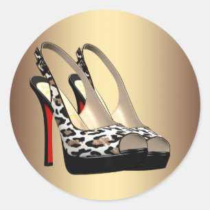 Schwarze Gold-Leoparden-Hochhackenschuh-Aufkleber Runder Aufkleber