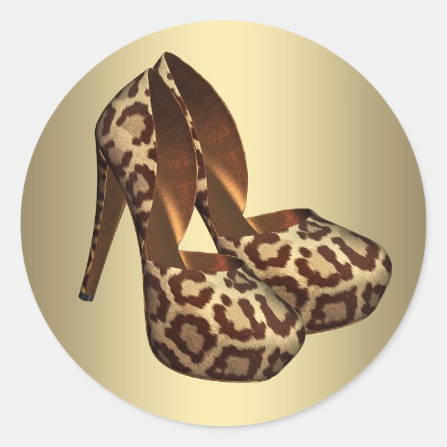 Schwarze Gold-Leoparden-Hochhackenschuh-Aufkleber Runder Aufkleber (Vorderseite)