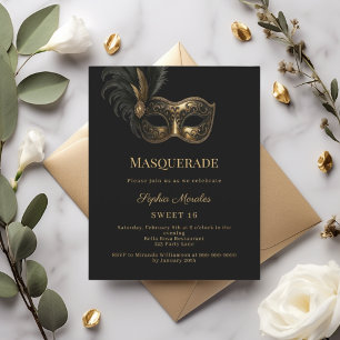 Schwarze Gold-Maskenparty Sweet 16 Einladung