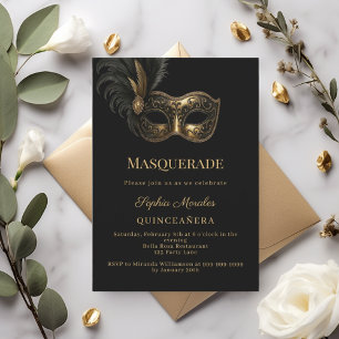Schwarze Gold-Masquerade-Quinceanera Einladung