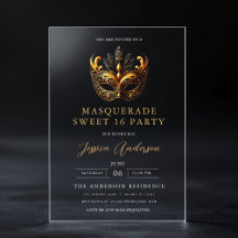 Schwarze Gold-Masquerade Sweet 16 Geburtstagsfeier