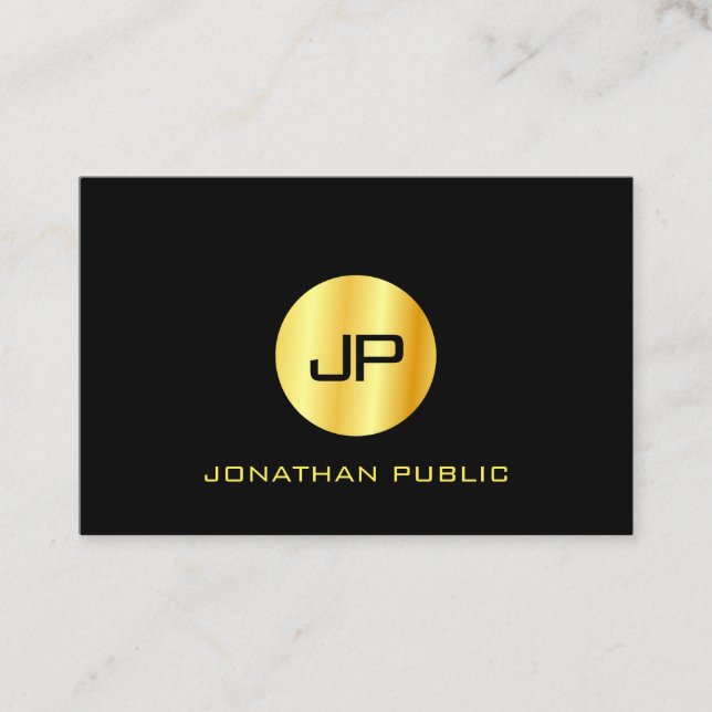 Schwarze Gold Moderne Mit Monogramm Elegant-Vorlag Visitenkarte (Vorderseite)