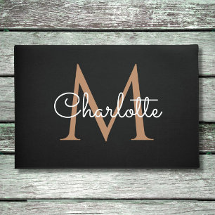 Schwarze Gold Monogramm Elegante Mädchen-Schrift F Fußmatte