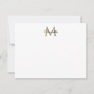 Schwarze Gold-Monogramm Elegante Mädchen-Schrift N Mitteilungskarte