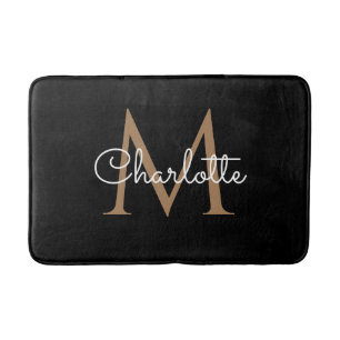 Schwarze Gold Monogramm Elegante Schrift Badematte