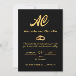 Schwarze Gold-Monogramm-Hochzeitseinladung Einladung