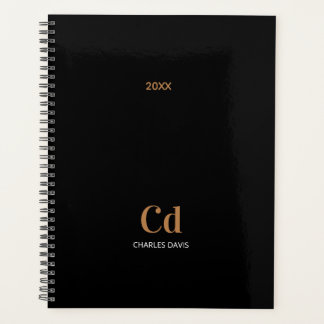 Schwarze Gold-Monogramm-Initialen 2025-Planer Planer