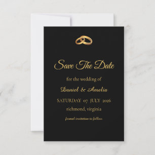 Schwarze Gold-Monogramm-Karte zur Vorabanzeige Save The Date