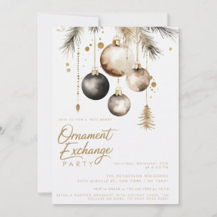 Schwarze Gold-Ornament-Austausch-Weihnachtsfeier Einladung