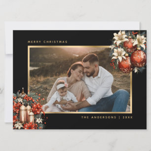 Schwarze Gold-Ornamente Botanisches Foto Weihnacht Feiertagskarte